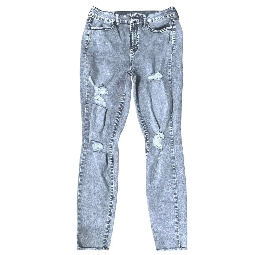 Gray Acid Wash Distressed High Rise Skinny Jeans Size 29
